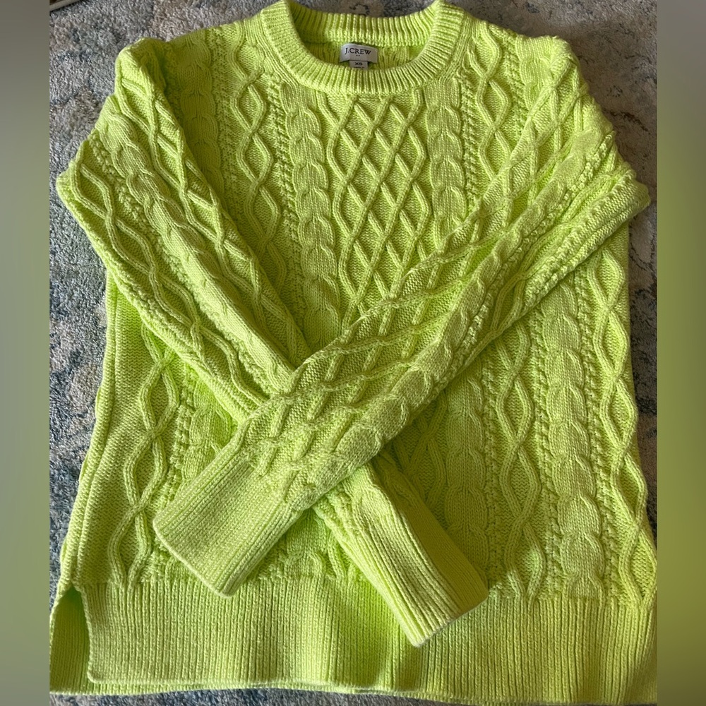 J. Crew Women's Vibrant Lime Cable Knit Sweater